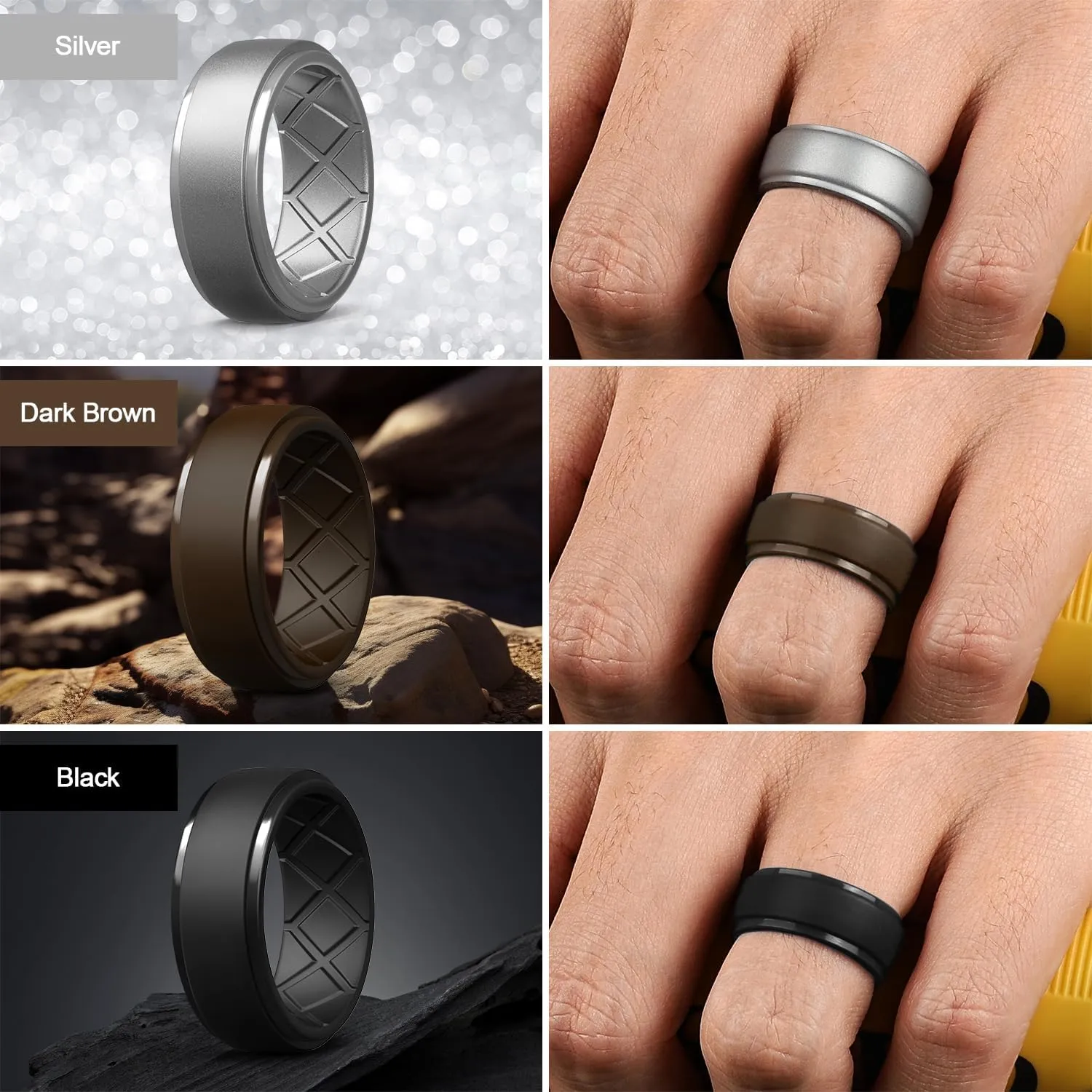 Egnaro Men's Silicone Rings 10mm Wide 2.5mm Thick Rubber Wedding Bands, Multipack 1/4/7 Breathable Comfort Fit For Workout