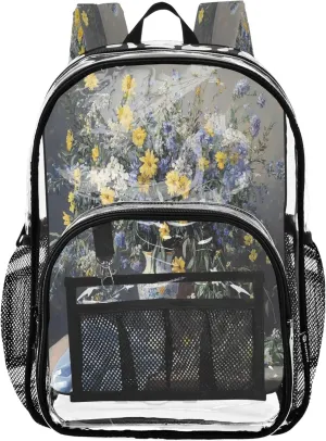 Elegant Floral Vase Yellow Kids Bag, Transparent Plastic Bag, Clear Bag, Backpack for Girls 8-10