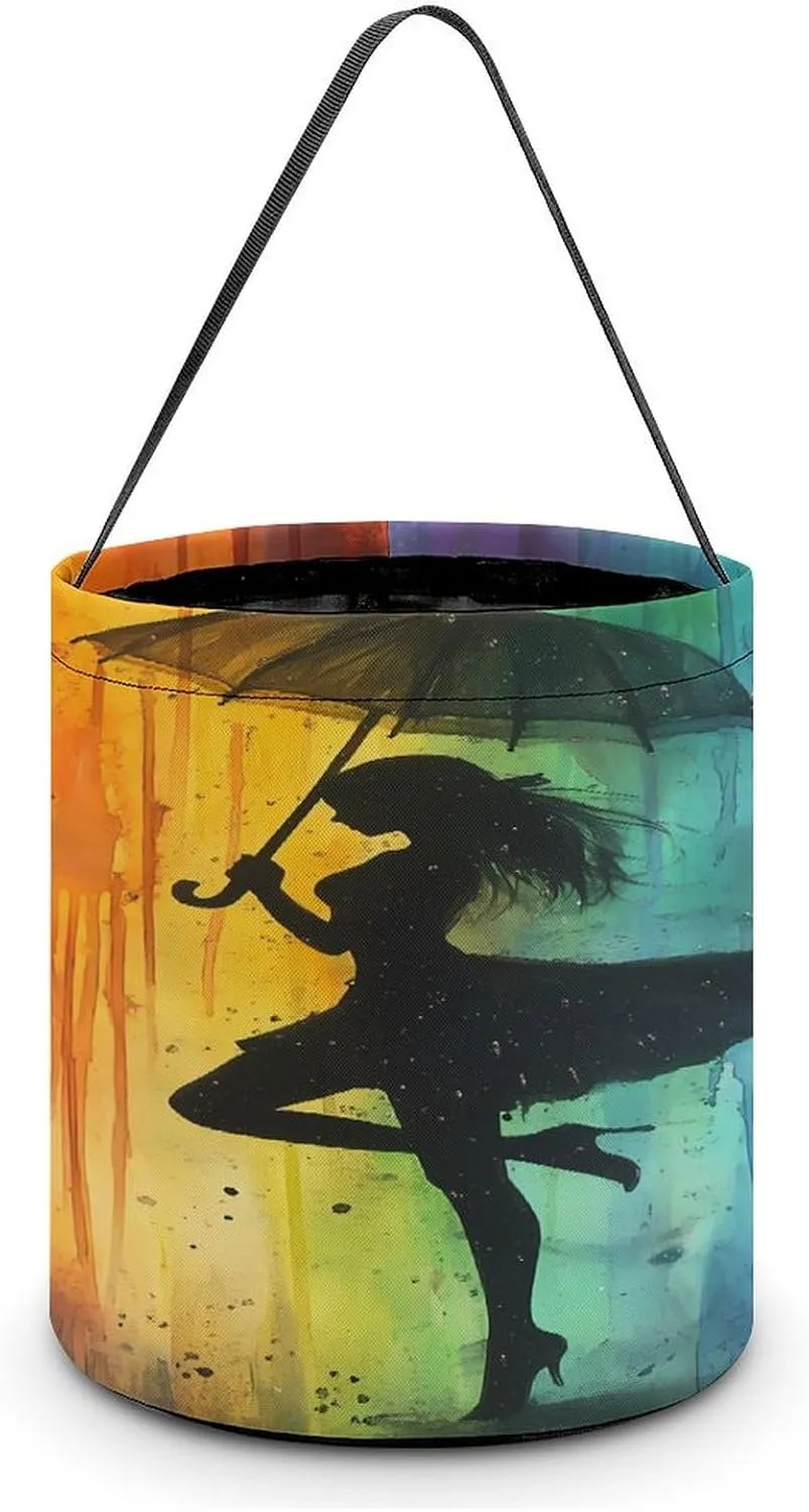 Elegant Girl in Rain Halloween Candy Bag Candy Tote Bucket Gift Bags Party Supplies for Women Men