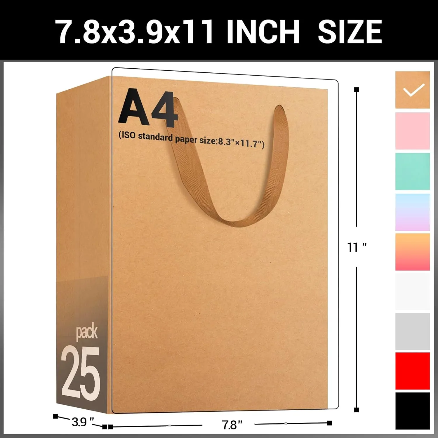 EUSOAR Shopping & Merchandise Bags, Medium Size 25pcs 7.8x3.9x11 inch Brown Kraft Paper Recyclable Gift Bags with Handle Bulk, for Party Favor Craft Retail Business Grocery Boutique Birthday Wedding