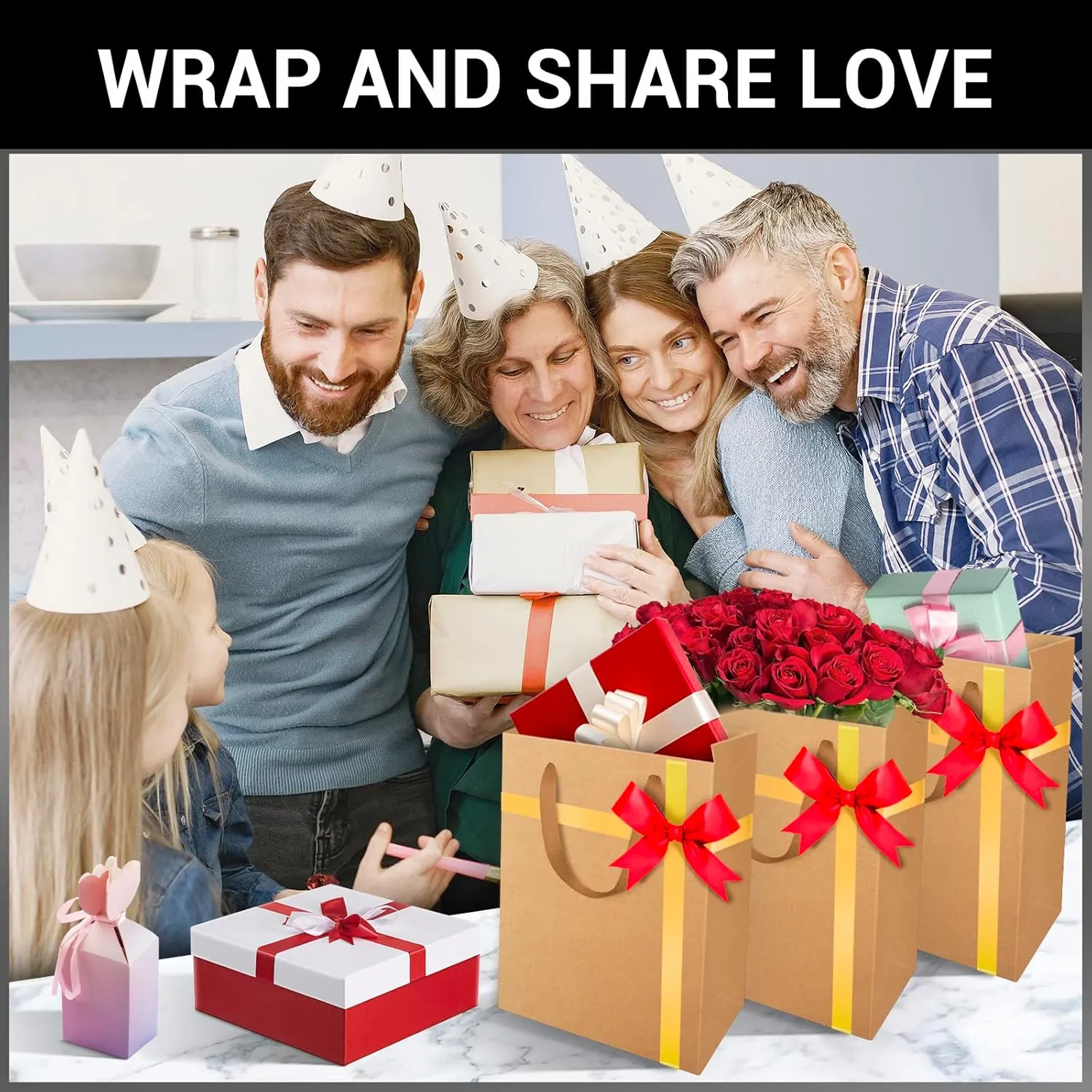 EUSOAR Shopping & Merchandise Bags, Medium Size 25pcs 7.8x3.9x11 inch Brown Kraft Paper Recyclable Gift Bags with Handle Bulk, for Party Favor Craft Retail Business Grocery Boutique Birthday Wedding