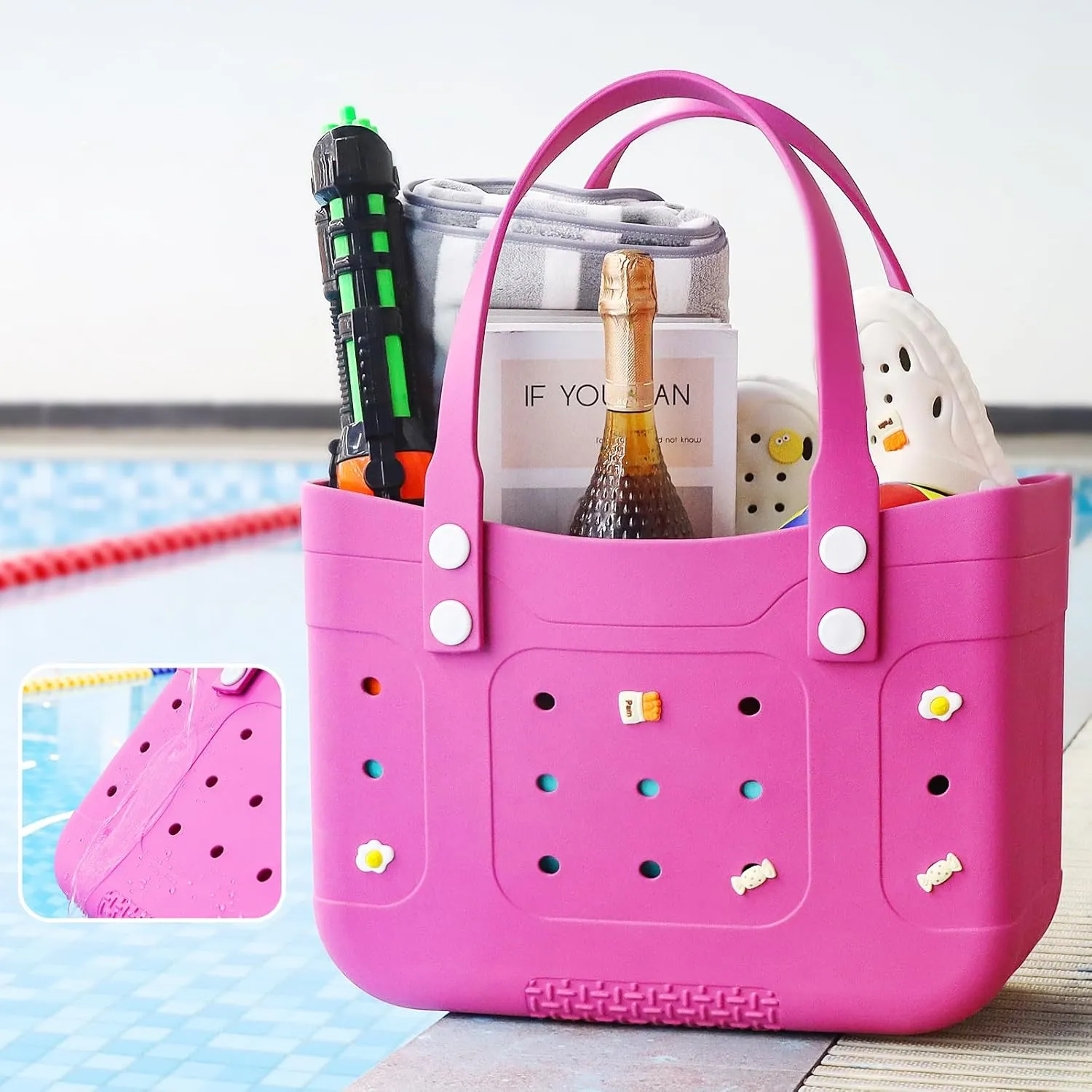 Extra Large Waterproof Beach Tote Bag  Durable, Lightweight, and Washable Plastic Pool Bag