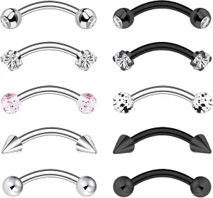 Eyebrow Ring Ear Rook Piercing Eyebrow Jewelry Surgical Steel Curved Barbell Vertical Labret Lip Jewelry Snug Daith Piercing Black Silver