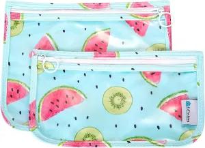 EzPacking Clear Zipper Pouches (Set of 2) / Transparent Reusable PVC Organizers for Womens Purse or Tote Bag/Cute Slim Flat Japanese Style Watermelon Cactus Pencil Pouch for Travel (Watermelon)