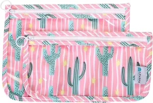 EzPacking Clear Zipper Pouches (Set of 2) / Transparent Reusable PVC Organizers for Womens Purse or Tote Bag/Cute Slim Flat Japanese Style Watermelon Cactus Pouch for Travel (Cactus)