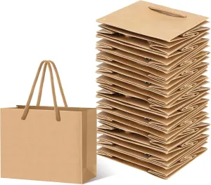 Fainne 24 Pcs Mini Gift Bags with Handle Extra Small Gift Bag for Card Father Wedding Baby Shower Favor Birthday Party Wrapping Supplies(4 x 5 x 2 Inch,Kraft)