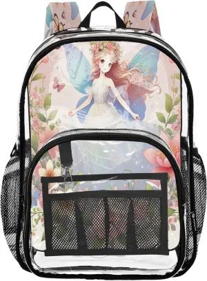 Fairy Princess Pink Backpack for Kids, Clear Plastic Bags, Clear Backpacks for School, Kids Backpacks for Girls