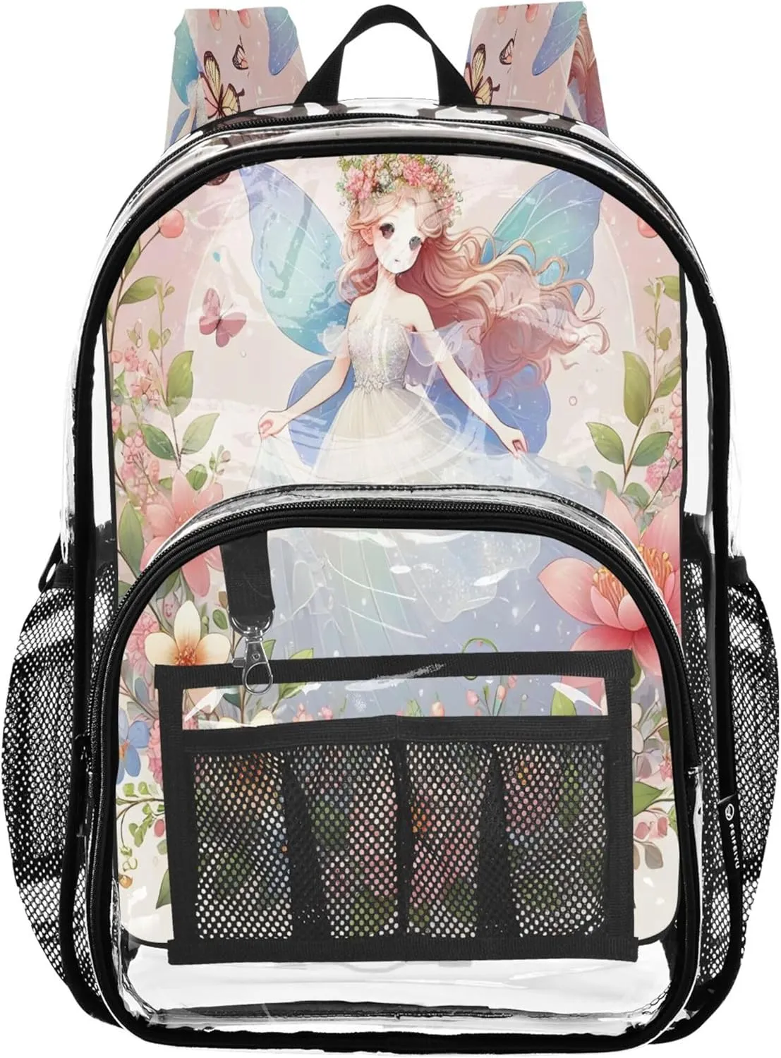 Fairy Princess Pink Backpack for Kids, Clear Plastic Bags, Clear Backpacks for School, Kids Backpacks for Girls