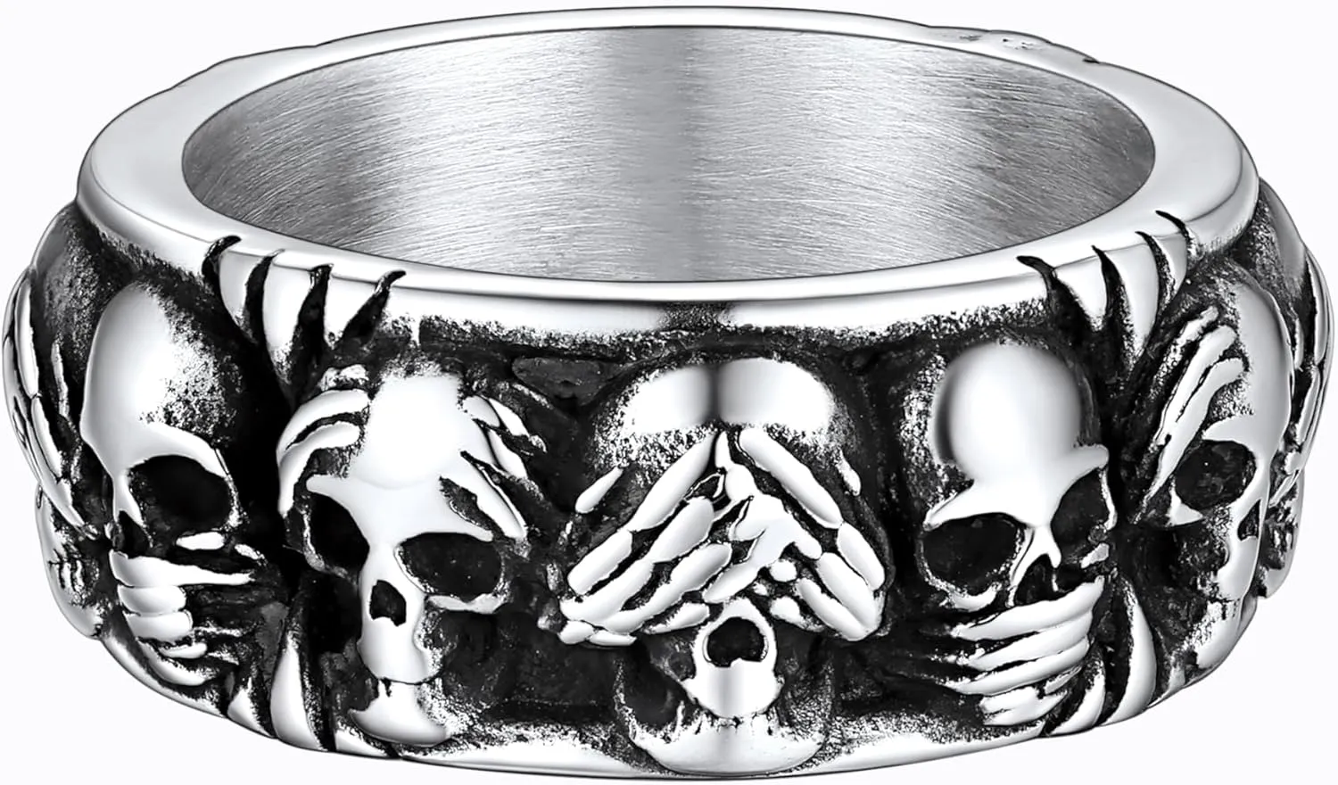 FaithHeart Skull Rings for Men Gothic Punk Stainless Steel Band Rings Biker Skeleton Thumb Ring Cocktail Party Jewelry with Gift Box
