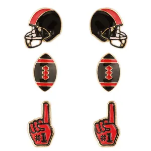 Fan Glam Team Color Enamel Game Day 3 Pack Stud Earrings