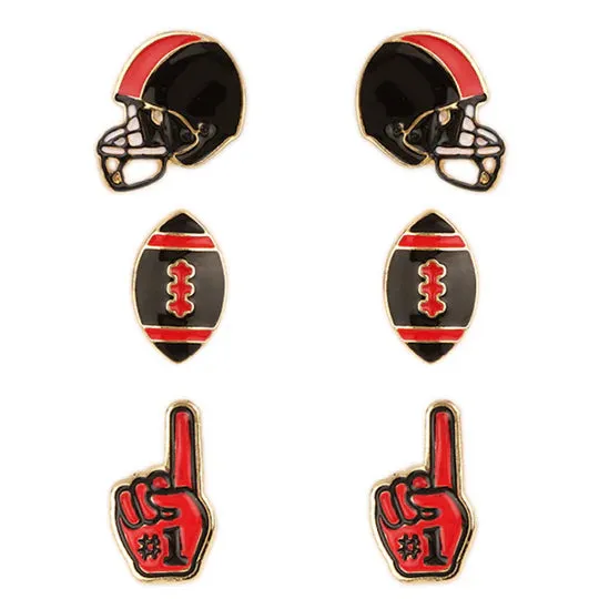Fan Glam Team Color Enamel Game Day 3 Pack Stud Earrings