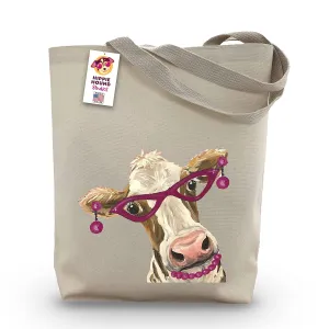 Fancy Cow Tote Bag - Gifts For Mom - Cow Lover Gift - Cow Gifts For Women -Handmade Totes - Hippie Hound Studios Canvas Totes - Cute Cow Reusable Shopping Bag - Shoulder Bag - Grocery Bag - Beach Bag