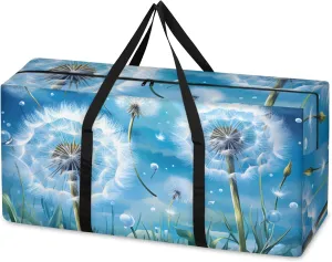 Fantastic Dandelion Extra Large Moving Bags Heavy Duty Storage Bags Dreamy Dandelion Cloth Wrap Around Handles Double Zipper Reusable Convenient Foldable Storage Tote for Travel Camping Space Save