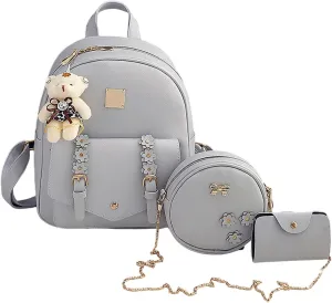 Fashion Children Women Floral Style Travel Backpack Crossbody Bag Card Bag 3Pieces Set Handbag Men