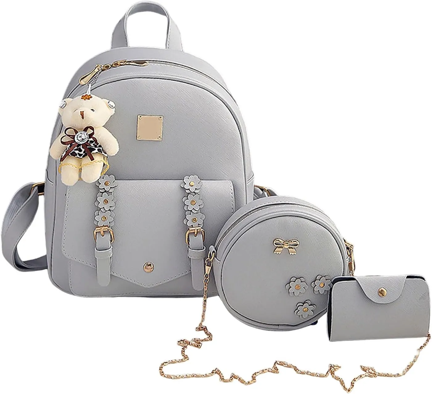 Fashion Children Women Floral Style Travel Backpack Crossbody Bag Card Bag 3Pieces Set Handbag Men