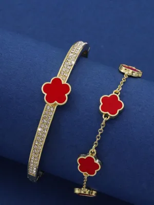 Fashionable & Personalized Five-Petal Flower Cubic Zirconia Decor Bracelet Set