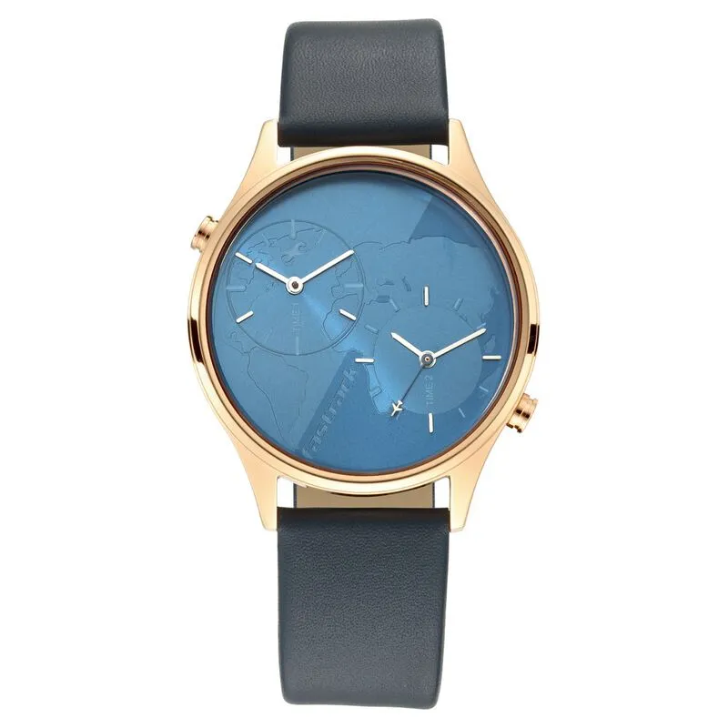 Fastrack, Women’s  Dual Time Watch, Analog, Blue Dial Leather Strap, 6220WL02