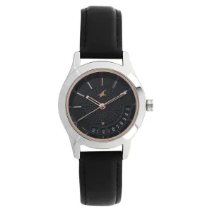 Fastrack, Women’s  Watch Analog, Black Dial Black Leather Band, 6165SL01
