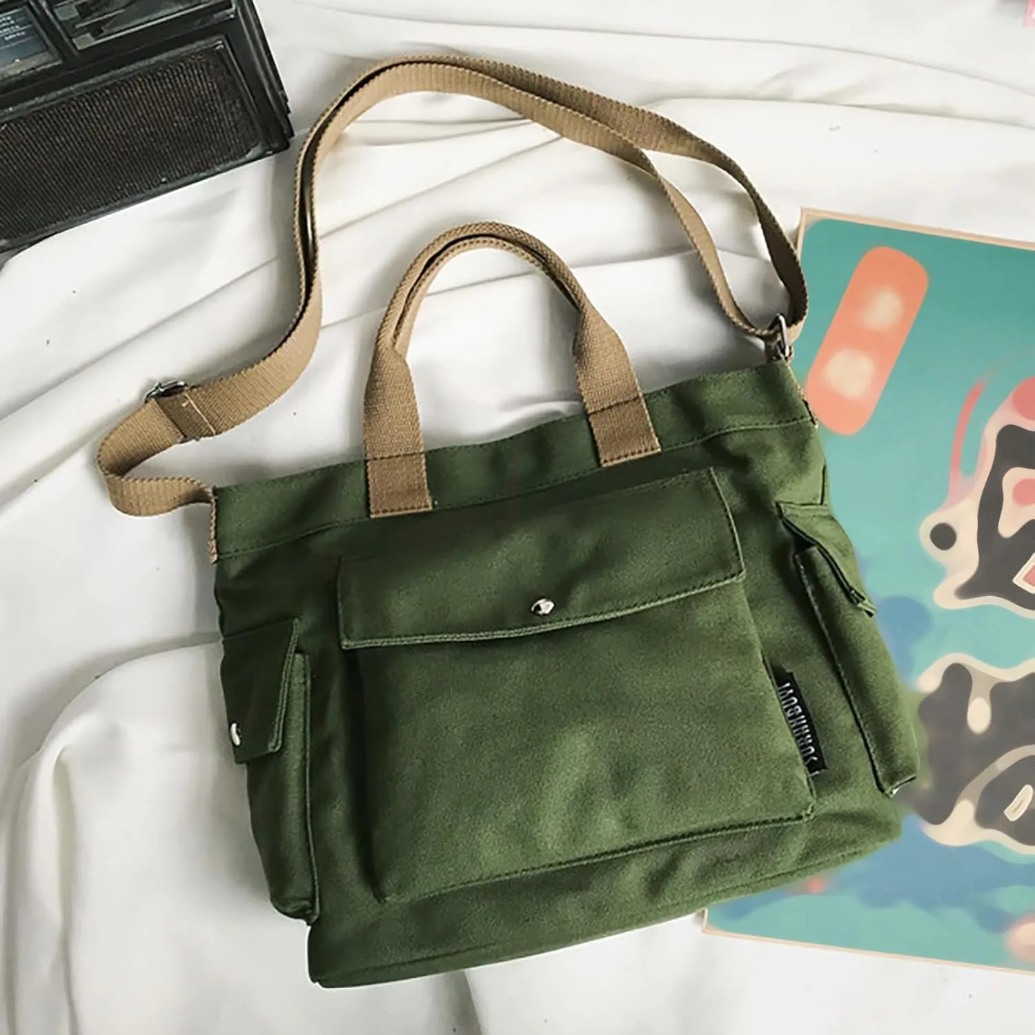 Faux Leather Purses Satchel for Women Women's Shoulder Bags Tote Satchel Fashion Bag with Compartments(Green)