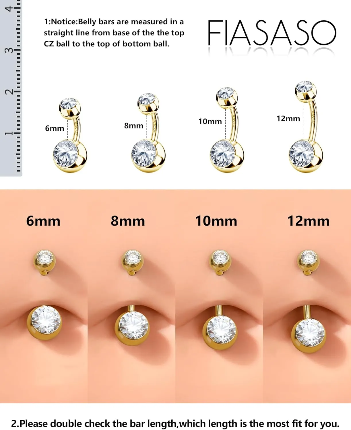 FIASASO Belly Button Ring Surgical Steel Titanium Sterling Silver 14K Gold Belly Button Rings Cubic Zirconia Internally Threaded Belly Rings 14G Belly Piercing Jewelry Hypoallergenic Navel Piercing Jewelry for Women