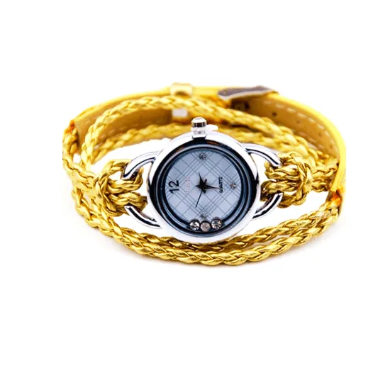 Floating Sparkles Leather Braided Wrap Watch For Woman