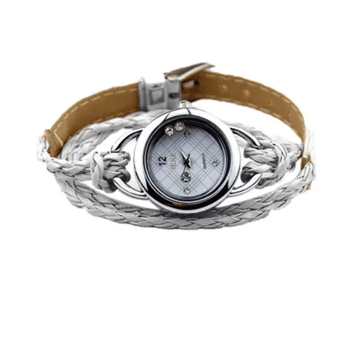 Floating Sparkles Leather Braided Wrap Watch For Woman