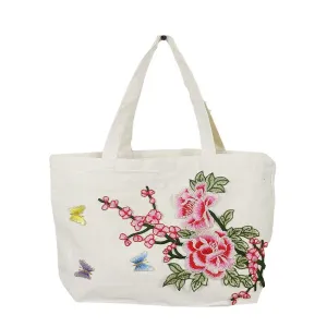 Floral Pattern Reusable Grocery Bags Large Foldable Shopping Bag Heavy Duty Handbag with Reinforced Handles Traditional Embroidery Craft Cute Tote Bag Women Gift Beach Bag (Blue Phoenix) (Dolania)