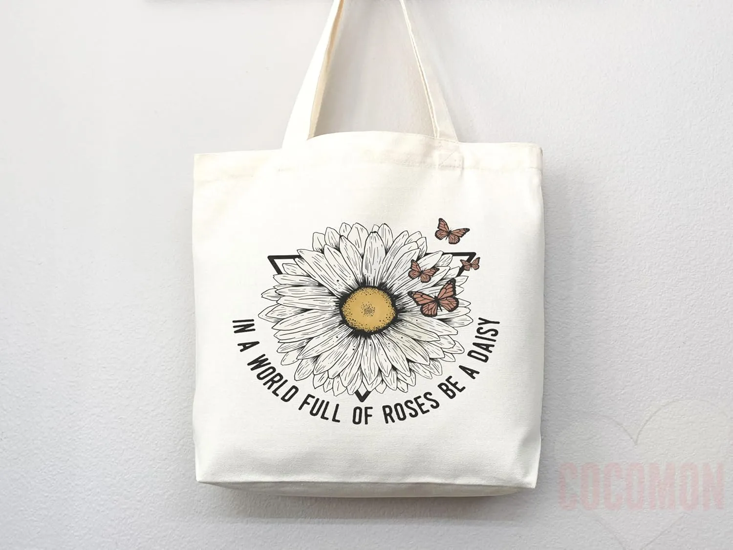 Flower Tote Bag Floral Canvas Tote Shopper Gift for Flower Lovers, Teachers, Library Bag Reusable Grocery Bag Eco-Friendly Readers' Tote Library Tote Librarian Gift (Tote Bag   Matching Pouch)