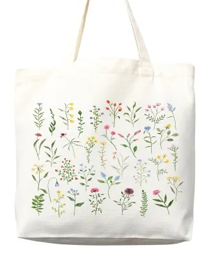 Flower Tote Bag Floral Canvas Tote Shopper Gift for Flower Lovers, Teachers, Library Bag Reusable Grocery Bag Eco-Friendly Readers' Tote Library Tote Librarian Gift (Tote Bag   Matching Pouch)