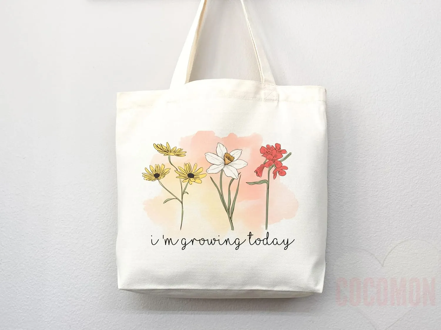 Flower Tote Bag Floral Canvas Tote Shopper Gift for Flower Lovers, Teachers, Library Bag Reusable Grocery Bag Eco-Friendly Readers' Tote Library Tote Librarian Gift (Tote Bag   Matching Pouch)