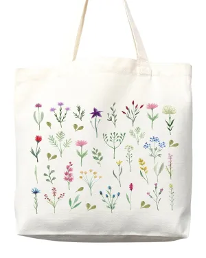 Flower Tote Bag Floral Canvas Tote Shopper Gift for Flower Lovers, Teachers, Library Bag Reusable Grocery Bag Eco-Friendly Readers' Tote Library Tote Librarian Gift (Tote Bag   Matching Pouch)