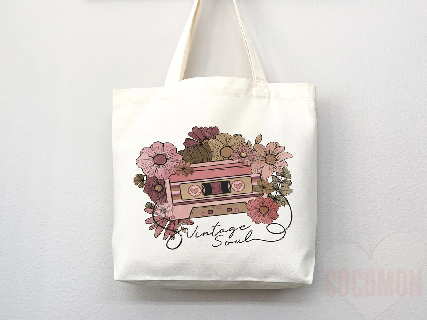 Flower Tote Bag Floral Canvas Tote Shopper Gift for Flower Lovers, Teachers, Library Bag Reusable Grocery Bag Eco-Friendly Readers' Tote Library Tote Librarian Gift (Tote Bag   Matching Pouch)