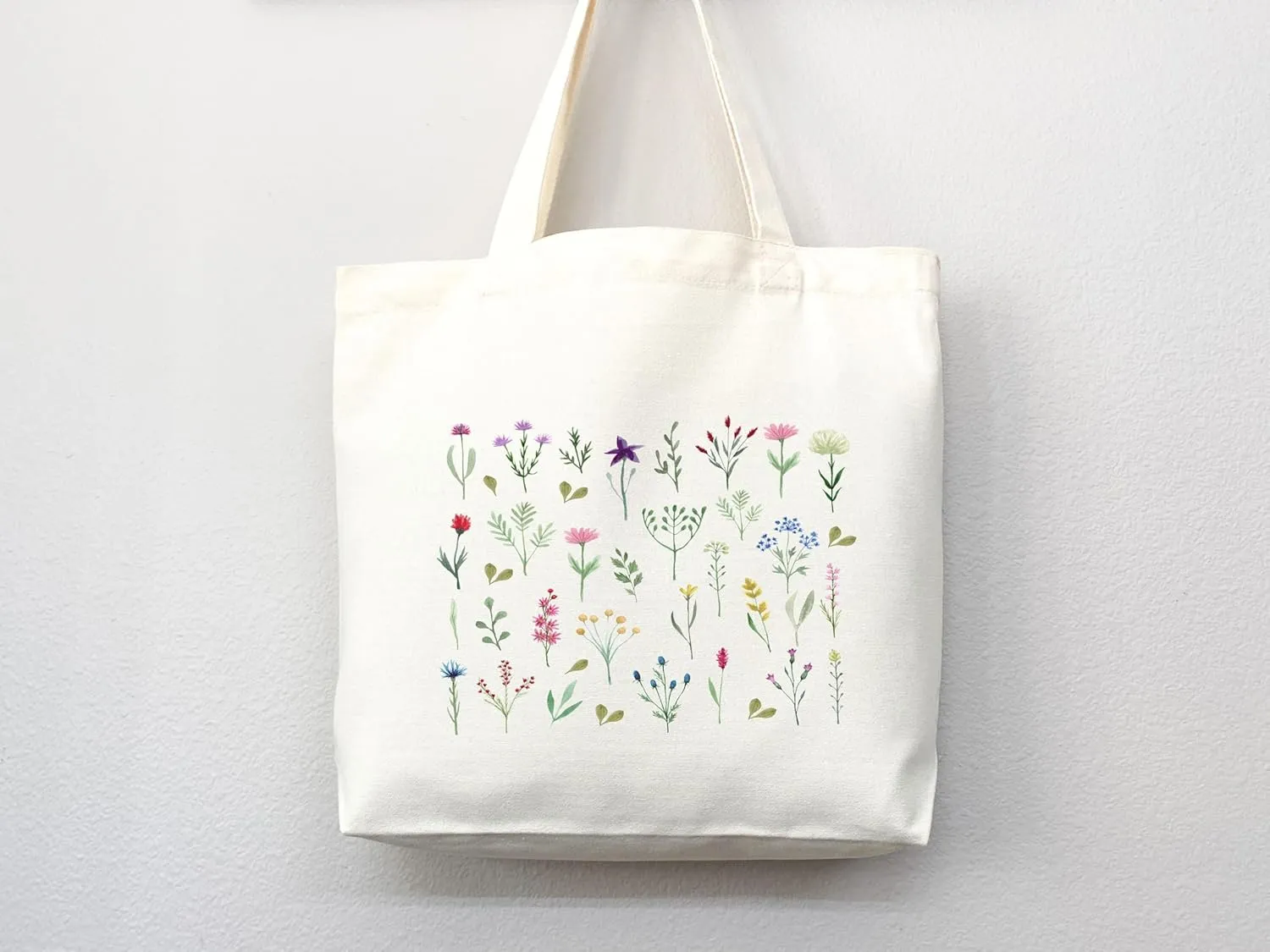 Flower Tote Bag Floral Canvas Tote Shopper Gift for Flower Lovers, Teachers, Library Bag Reusable Grocery Bag Eco-Friendly Readers' Tote Library Tote Librarian Gift (Tote Bag   Matching Pouch)