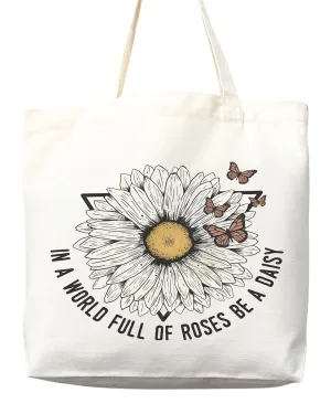 Flower Tote Bag Floral Canvas Tote Shopper Gift for Flower Lovers, Teachers, Library Bag Reusable Grocery Bag Eco-Friendly Readers' Tote Library Tote Librarian Gift (Tote Bag   Matching Pouch)