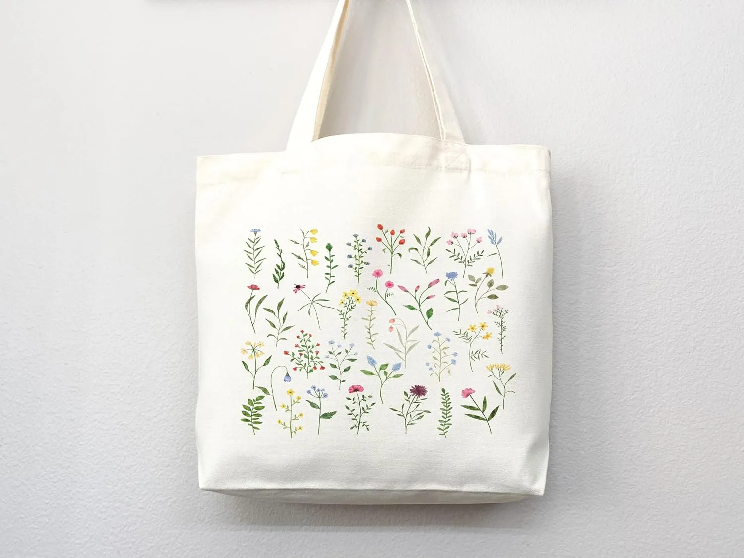 Flower Tote Bag Floral Canvas Tote Shopper Gift for Flower Lovers, Teachers, Library Bag Reusable Grocery Bag Eco-Friendly Readers' Tote Library Tote Librarian Gift (Tote Bag   Matching Pouch)
