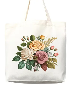 Flower Tote Bag Floral Canvas Tote Shopper Gift for Flower Lovers, Teachers, Library Bag Reusable Grocery Bag Eco-Friendly Readers' Tote Library Tote Librarian Gift (Tote Bag Only)