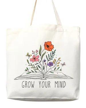 Flower Tote Bag Floral Canvas Tote Shopper Gift for Flower Lovers, Teachers, Library Bag Reusable Grocery Bag Eco-Friendly Readers' Tote Library Tote Librarian Gift (Tote Bag Only)