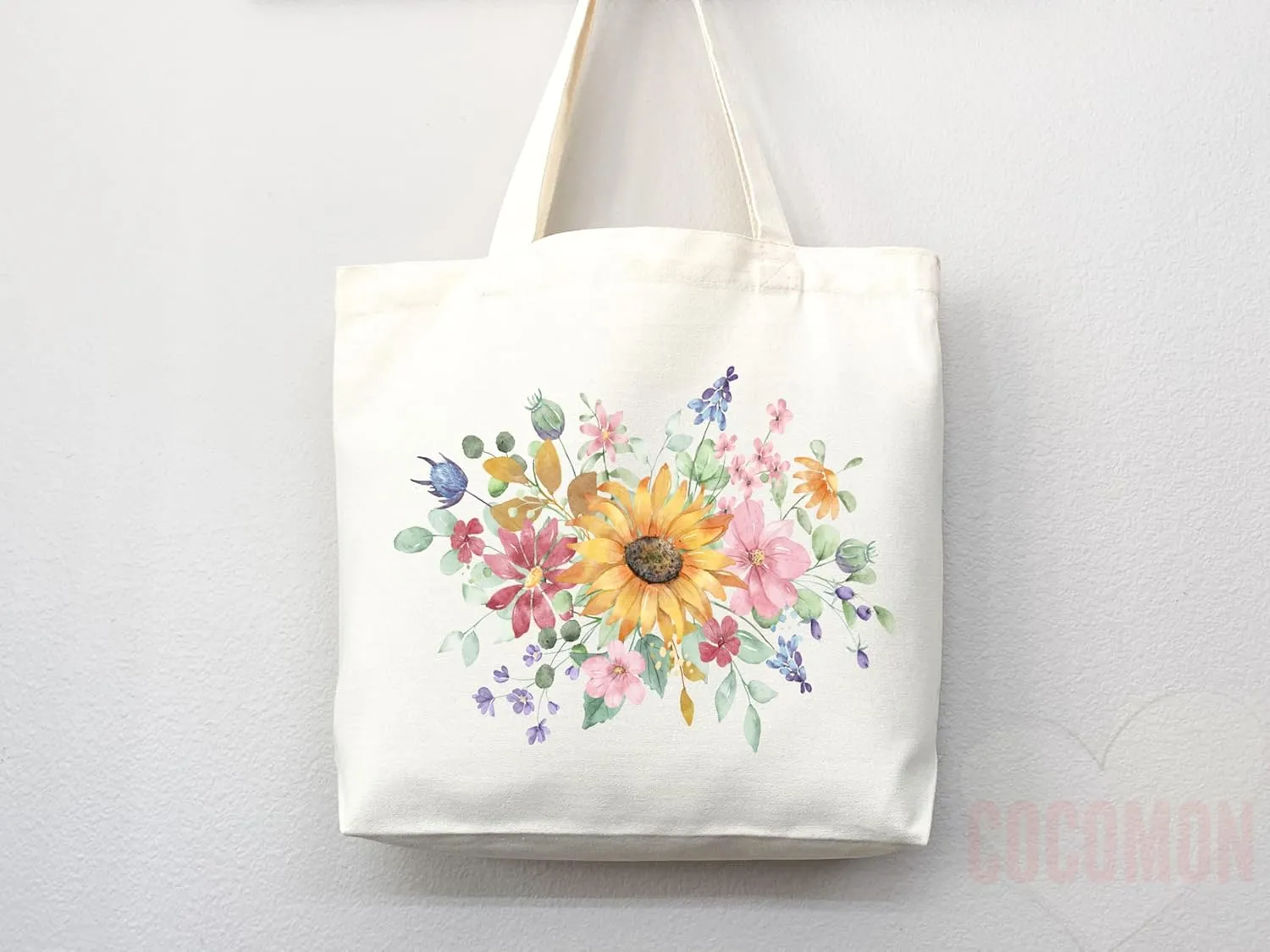 Flower Tote Bag Floral Canvas Tote Shopper Gift for Flower Lovers, Teachers, Library Bag Reusable Grocery Bag Eco-Friendly Readers' Tote Library Tote Librarian Gift (Tote Bag Only)