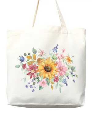 Flower Tote Bag Floral Canvas Tote Shopper Gift for Flower Lovers, Teachers, Library Bag Reusable Grocery Bag Eco-Friendly Readers' Tote Library Tote Librarian Gift (Tote Bag Only)