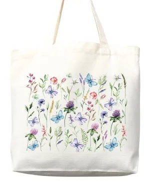 Flower Tote Bag Floral Canvas Tote Shopper Gift for Flower Lovers, Teachers, Library Bag Reusable Grocery Bag Eco-Friendly Readers' Tote Library Tote Librarian Gift (Tote Bag Only)