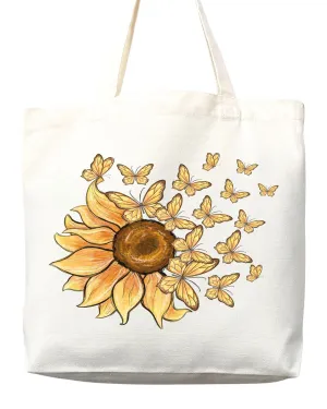 Flower Tote Bag Floral Canvas Tote Shopper Gift for Flower Lovers, Teachers, Library Bag Reusable Grocery Bag Eco-Friendly Readers' Tote Library Tote Librarian Gift (Tote Bag Only)