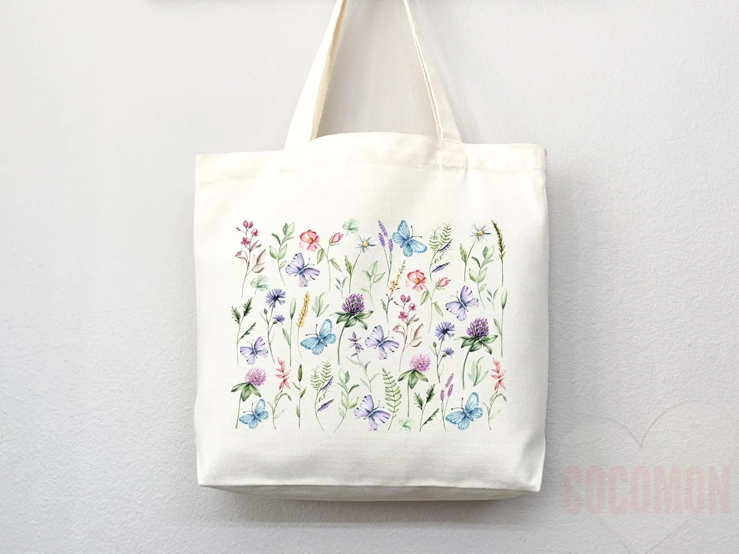 Flower Tote Bag Floral Canvas Tote Shopper Gift for Flower Lovers, Teachers, Library Bag Reusable Grocery Bag Eco-Friendly Readers' Tote Library Tote Librarian Gift (Tote Bag Only)