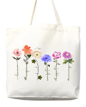 Flower Tote Bag Floral Canvas Tote Shopper Gift for Flower Lovers, Teachers, Library Bag Reusable Grocery Bag Eco-Friendly Readers' Tote Library Tote Librarian Gift (Tote Bag Only)