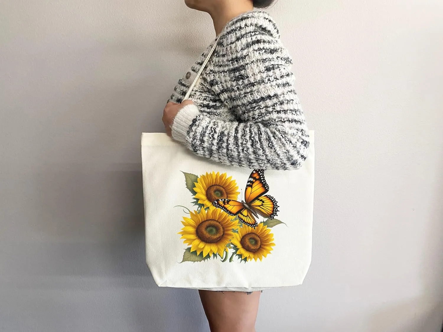 Flower Tote Bag Floral Canvas Tote Shopper Gift for Flower Lovers, Teachers, Library Bag Reusable Grocery Bag Eco-Friendly Readers' Tote Library Tote Librarian Gift (Tote Bag Only)