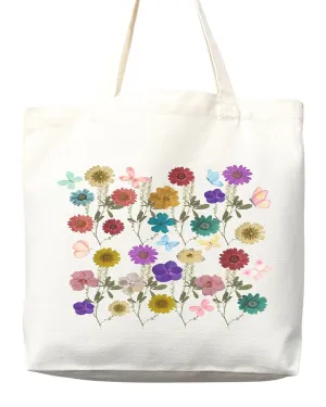 Flower Tote Bag Floral Canvas Tote Shopper Gift for Flower Lovers, Teachers, Library Bag Reusable Grocery Bag Eco-Friendly Readers' Tote Library Tote Librarian Gift (Tote Bag Only)