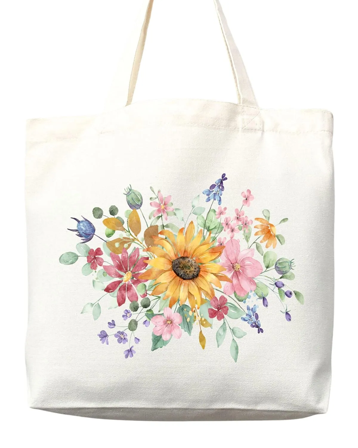 Flower Tote Bag Floral Canvas Tote Shopper Gift for Flower Lovers, Teachers, Library Bag Reusable Grocery Bag Eco-Friendly Readers' Tote Library Tote Librarian Gift (Tote Bag Only)