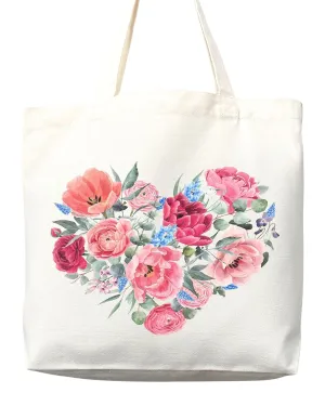 Flower Tote Bag Floral Canvas Tote Shopper Gift for Flower Lovers, Teachers, Library Bag Reusable Grocery Bag Eco-Friendly Readers' Tote Library Tote Librarian Gift (Tote Bag Only)