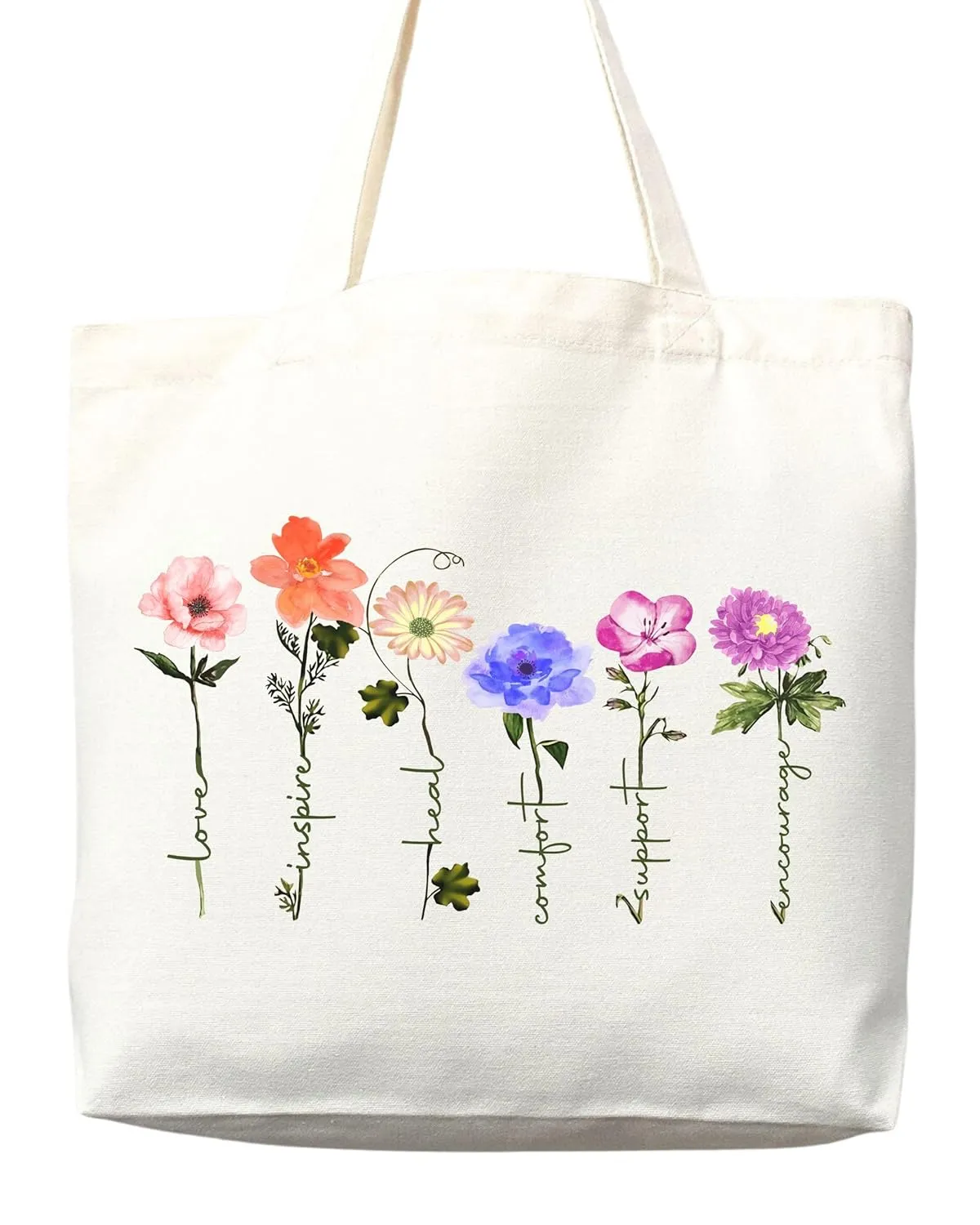 Flower Tote Bag Floral Canvas Tote Shopper Gift for Flower Lovers, Teachers, Library Bag Reusable Grocery Bag Eco-Friendly Readers' Tote Library Tote Librarian Gift (Tote Bag Only)