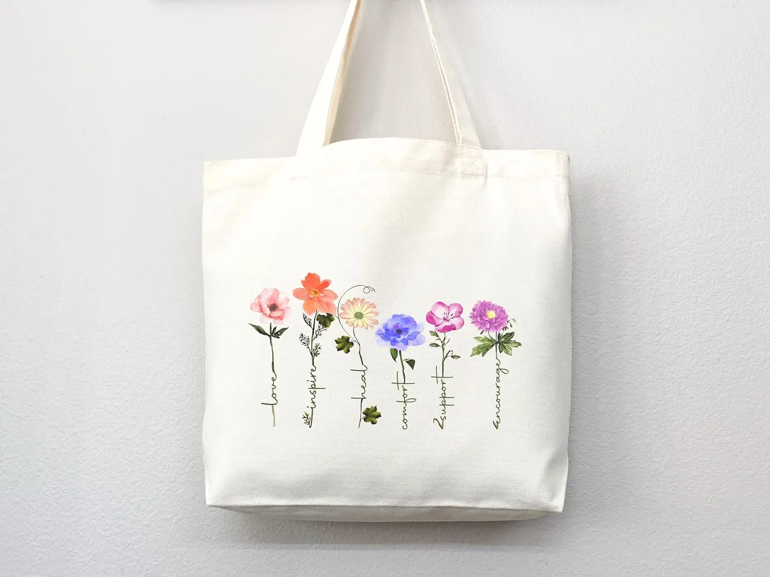 Flower Tote Bag Floral Canvas Tote Shopper Gift for Flower Lovers, Teachers, Library Bag Reusable Grocery Bag Eco-Friendly Readers' Tote Library Tote Librarian Gift (Tote Bag Only)