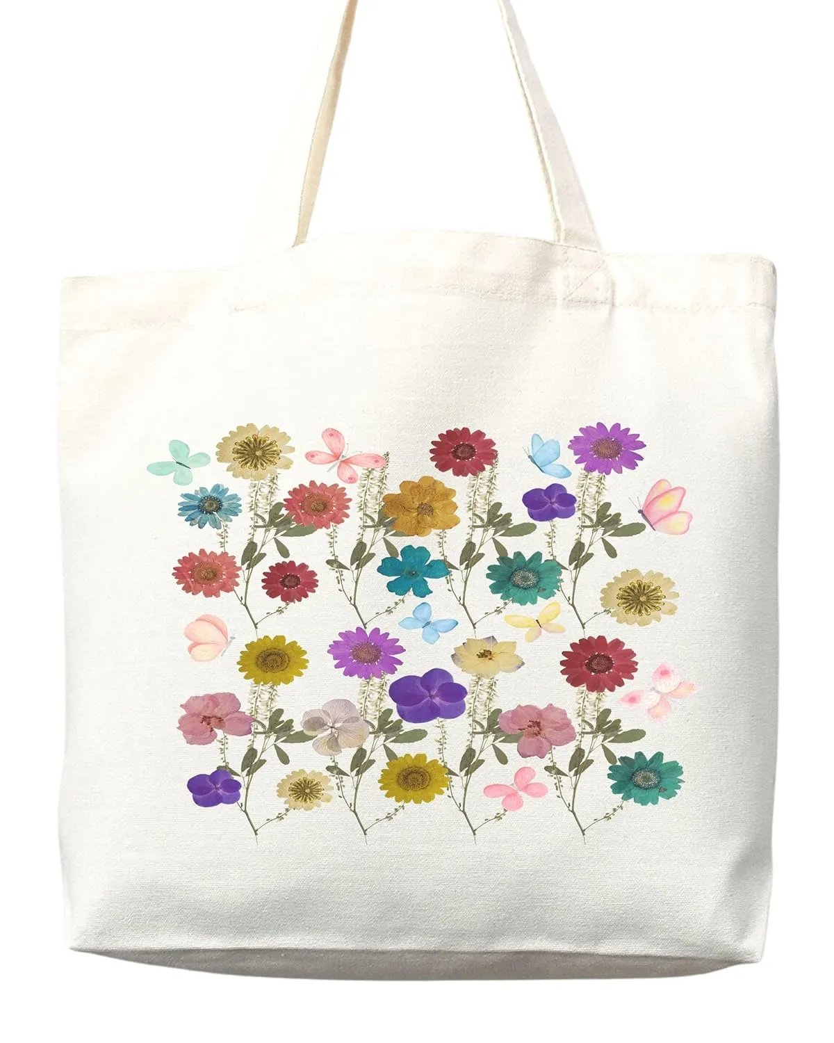 Flower Tote Bag Floral Canvas Tote Shopper Gift for Flower Lovers, Teachers, Library Bag Reusable Grocery Bag Eco-Friendly Readers' Tote Library Tote Librarian Gift (Tote Bag Only)